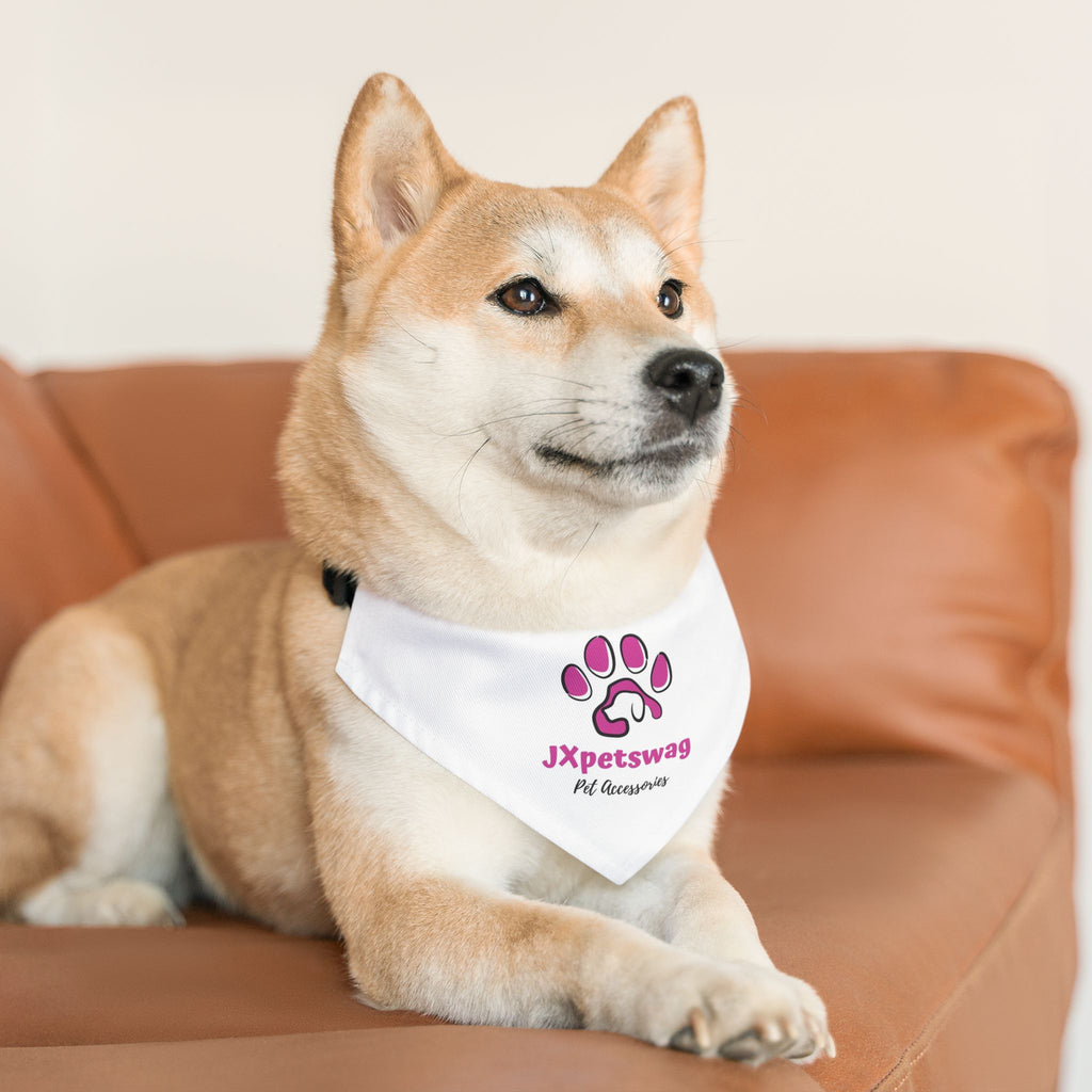 Pet Bandana Collar — White Dog & Cat Bandana with our JXpetswag Logo